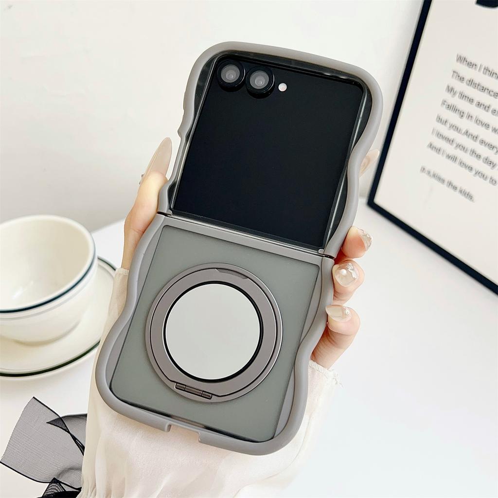 Магнитный чехол-зеркало с вращающейся подставкой для Samsung Galaxy Z Flip7 5G, TPU+PC чехол для телефона с волнистым краем