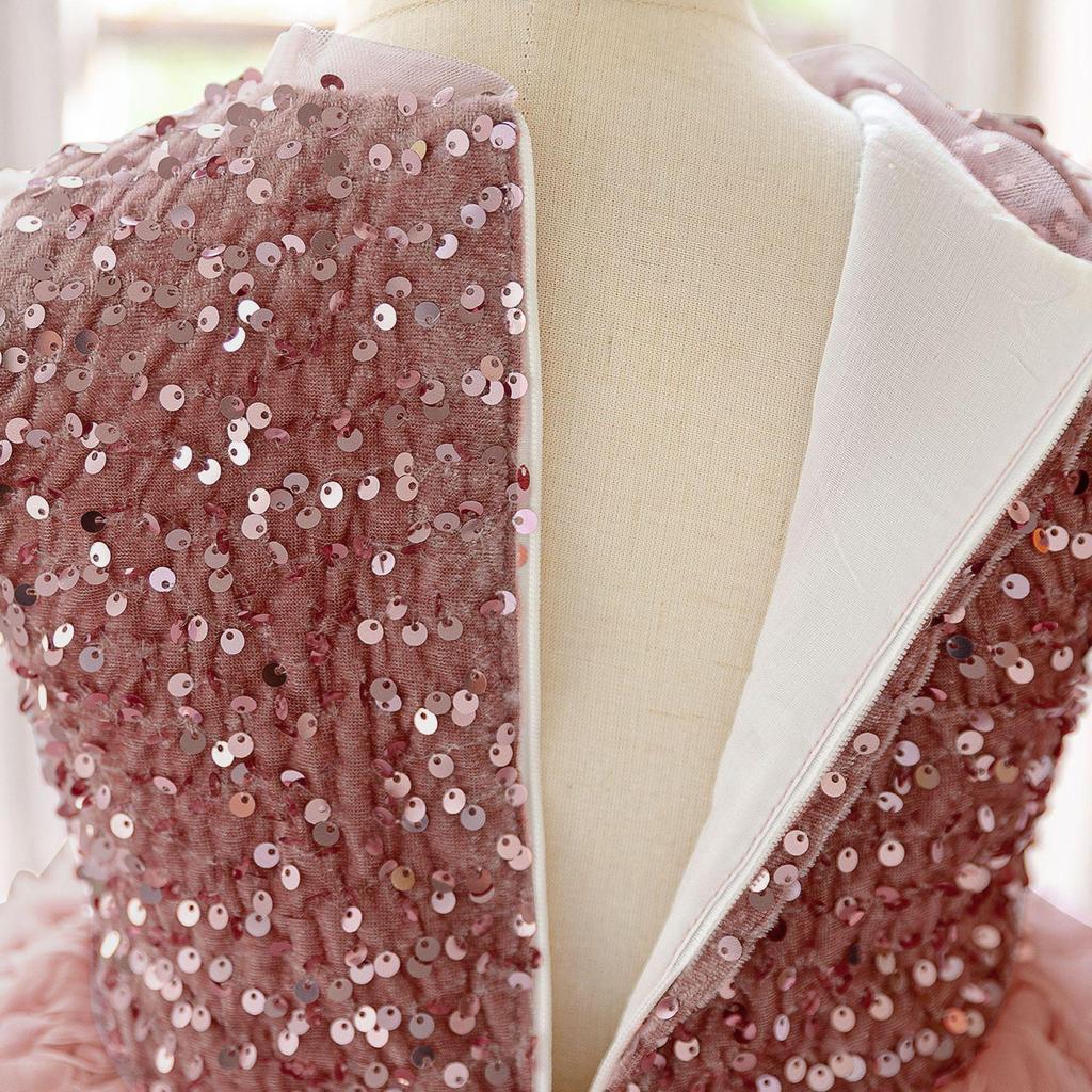 Платье принцессы для вечеринки с пайетками и лоскутной отделкой в виде роз для девочек