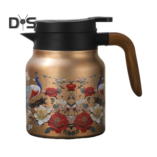 Винтажный цветочный изолированный чайник 1000 мл Мини-кофейник Офисный термос для чая Встроенный заварочный чайник для воды Кувшин для напитков Термос для кофе