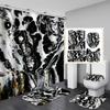 4Pcs Luxury Marble Shower Curtain Sets Bathroom Decor Sets with 12 Hooks Bath Mat Toilet Lid Rug and Non-Slip U Shape Mat