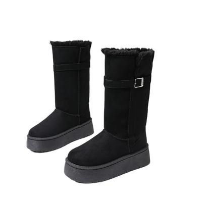 Зимние ботинки на толстой подошве, ботинки для снега с круглым носком, ремешком с пряжкой, рукавом, плоской подошвой, утепленные кашемиром, высокие ботинки, большой размер, женские ботинки 36-41