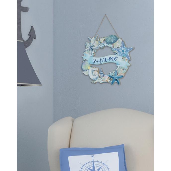 Putuo Decor Пляжные венки - Знак «Добро пожаловать в океан», Деревянный материал, Летний пляжный декор для входной двери, Дизайн с морской черепахой