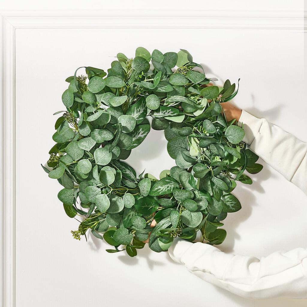 Artificial Decorative Wreath 26 in Green Eucalyptus Leaves Year Round