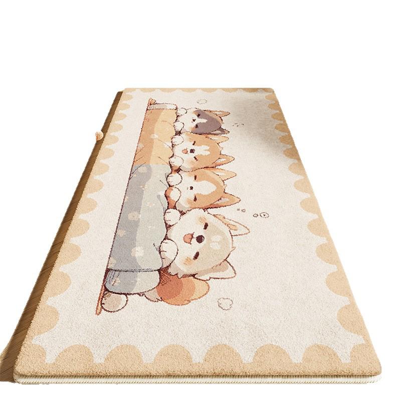 Детский мультяшный плюшевый прикроватный коврик - Искусственный кашемир, Милый и утолщенный напольный коврик для спальни девочки.