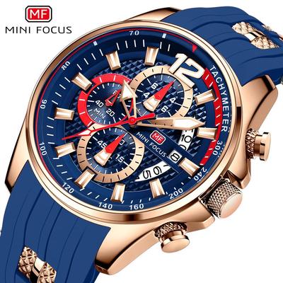 Мужские модные спортивные часы MINI FOCUS 0350G: Водонепроницаемые, Большой Циферблат, Светящиеся Кварцевые Часы