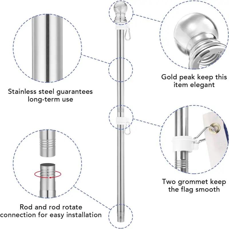 Вращающийся флагшток из нержавеющей стали 1,8 м, 5 секций, защита от запутывания, настенный, для наружного использования