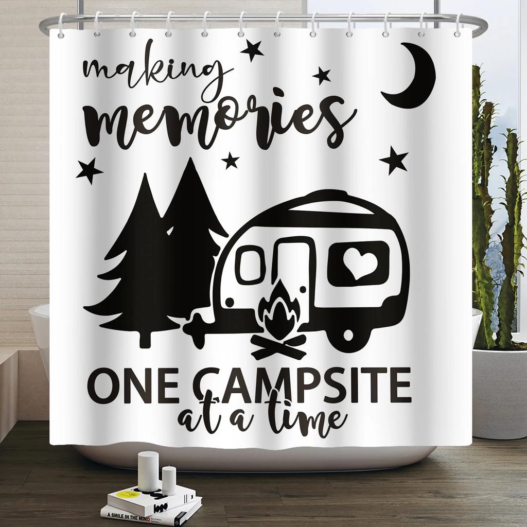 Занавеска для душа Кемпер Счастливый Кемпер Прицеп Автомобиль Автодом Лес Гора Палатка Кемпинг Ванная Занавеска для душа Водонепроницаемая Занавеска для ванны