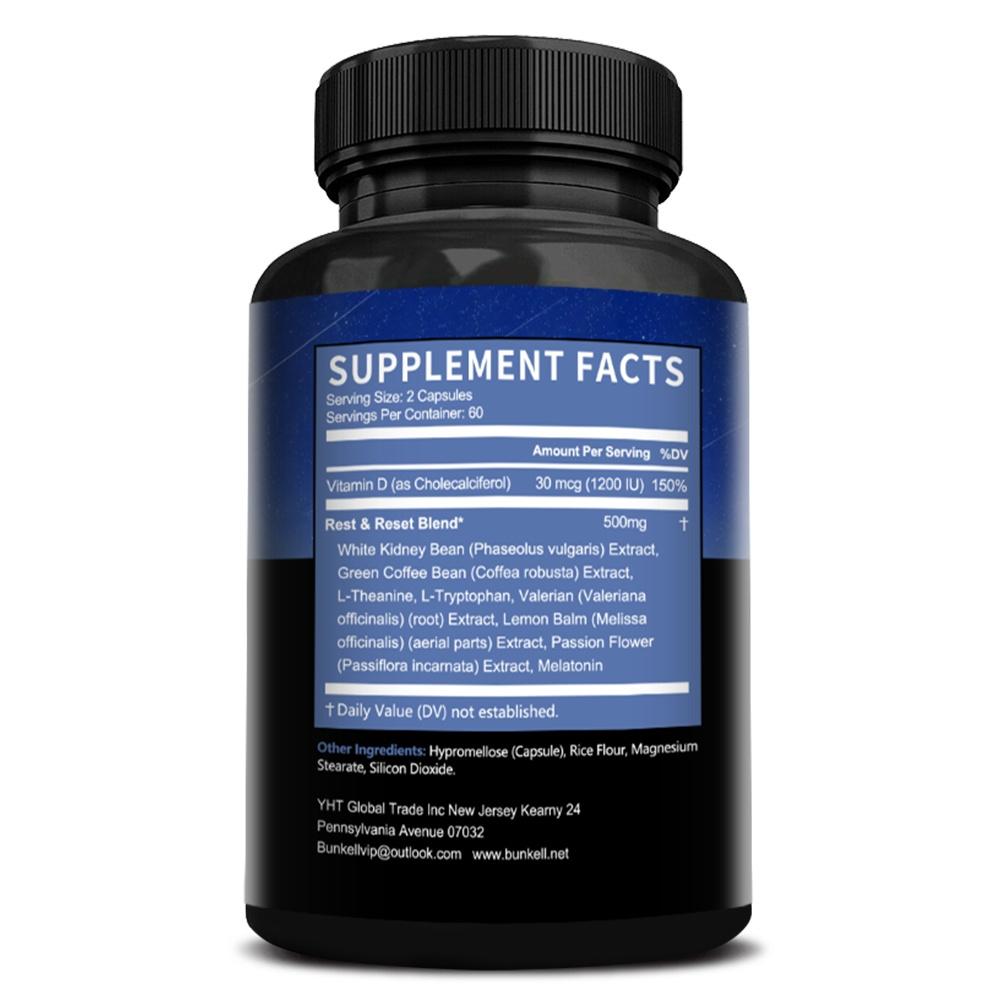 Bunkell Nighttime Sleep & Reset Capsules, Melatonin, Valerian, L-Theanine, 120 Caps