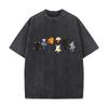 Cute Climbing Cats Cartoon Multi Color Cat Pattern Distressed Faded Baggy Streetwear Tops For Park Hangouts