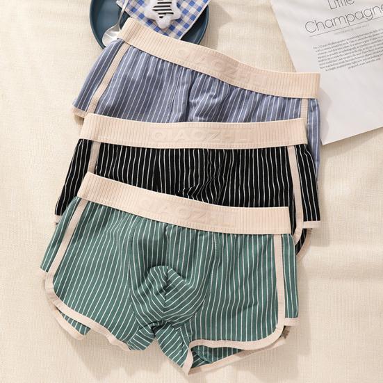 Men Boxer Briefs Mid-rise Elastic Waistband Shorts Underwear Striped Print Patchwork Color U-Convex Panties