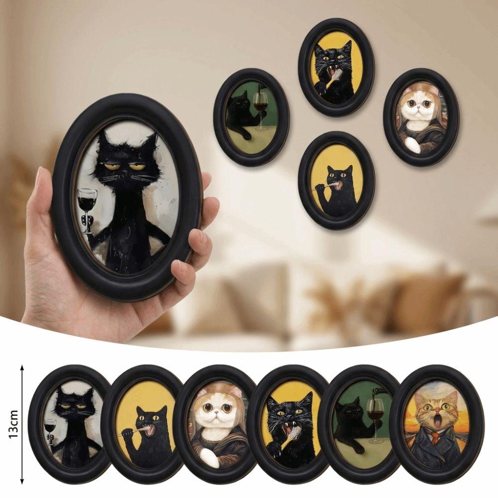 2D Abstract Wall Art Wooden Oval Wall Decoration Cat Portrait Decor Furniture Wall Decoration