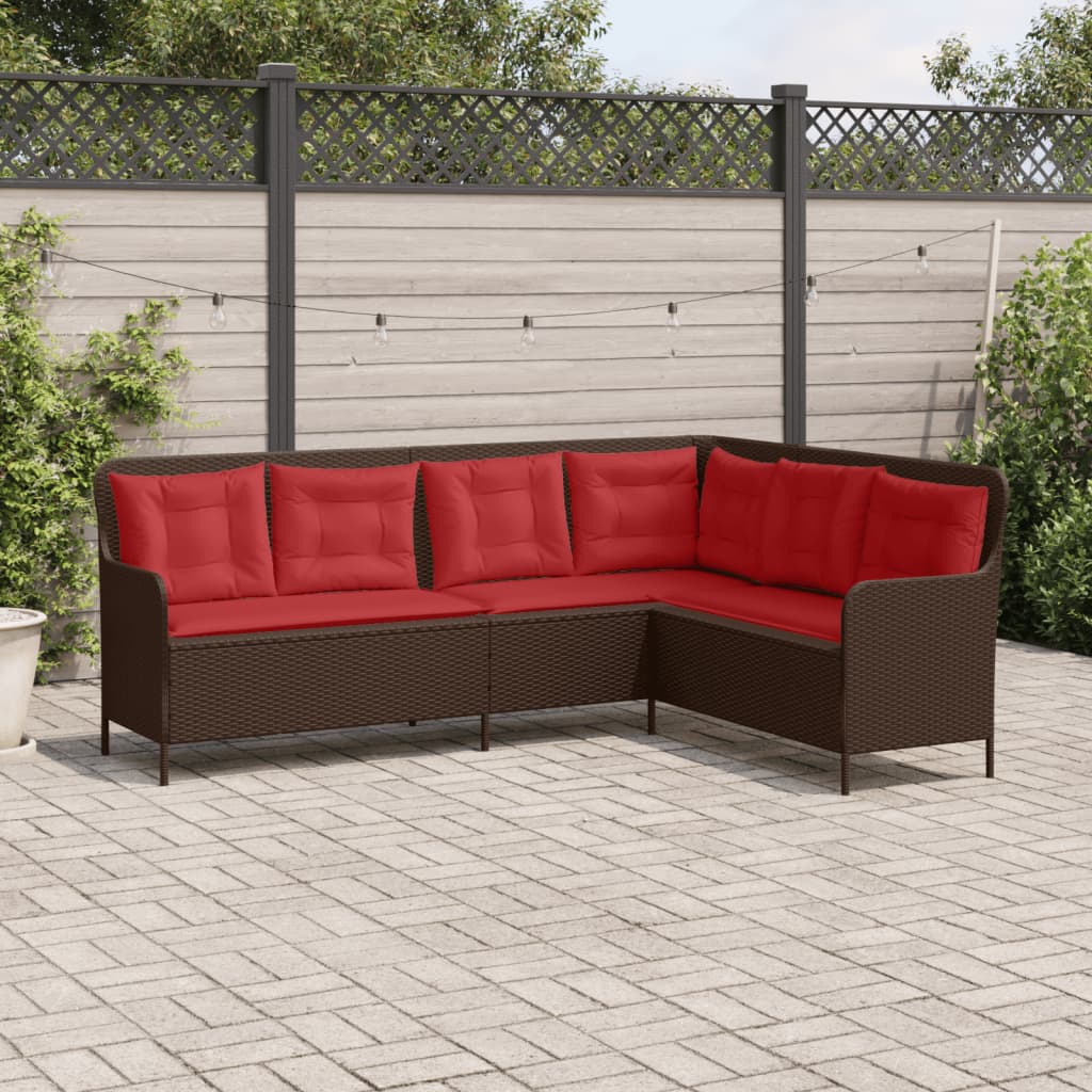 L Shaped Garden Sofa with Cushions Brown Poly Rattan
