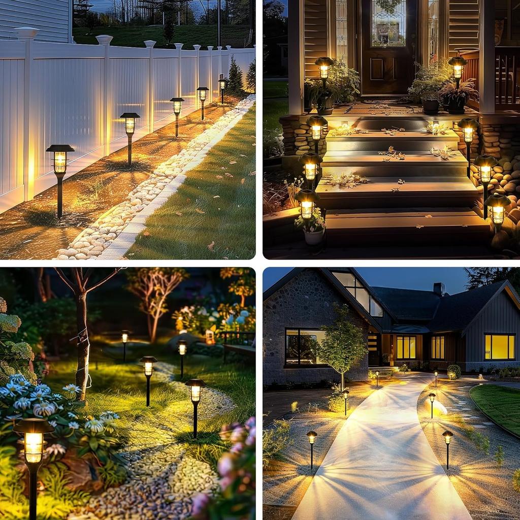 Potphieé Solar Lights, Outdoor Garden Lights, Waterproof, Set of 4, Stylish, Solar-Powered, Automatic OnOff, Recessed, Suitable for Lawns, Flower