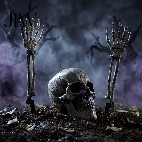 Creepy Skeleton Party Props Realistic Stake, Spooky Halloween Skull Hand Yard Sign for Outdoor Garden Lawn Graveyard Decor Decorative Stakes