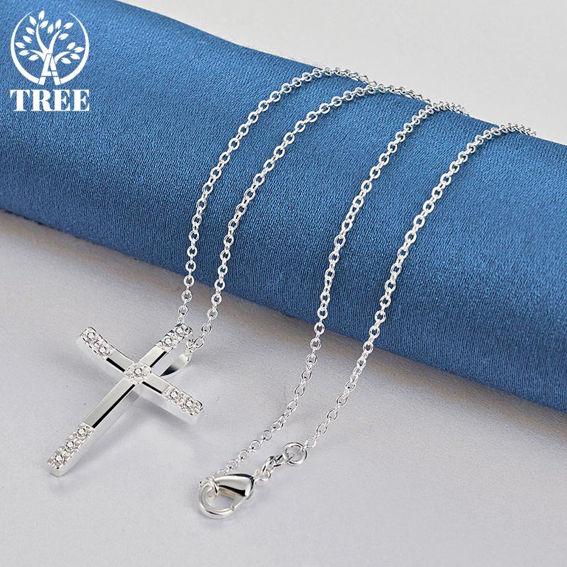 Ожерелье с подвеской в ​​форме креста из стерлингового серебра 925 пробы AAA с цирконием, ювелирные изделия