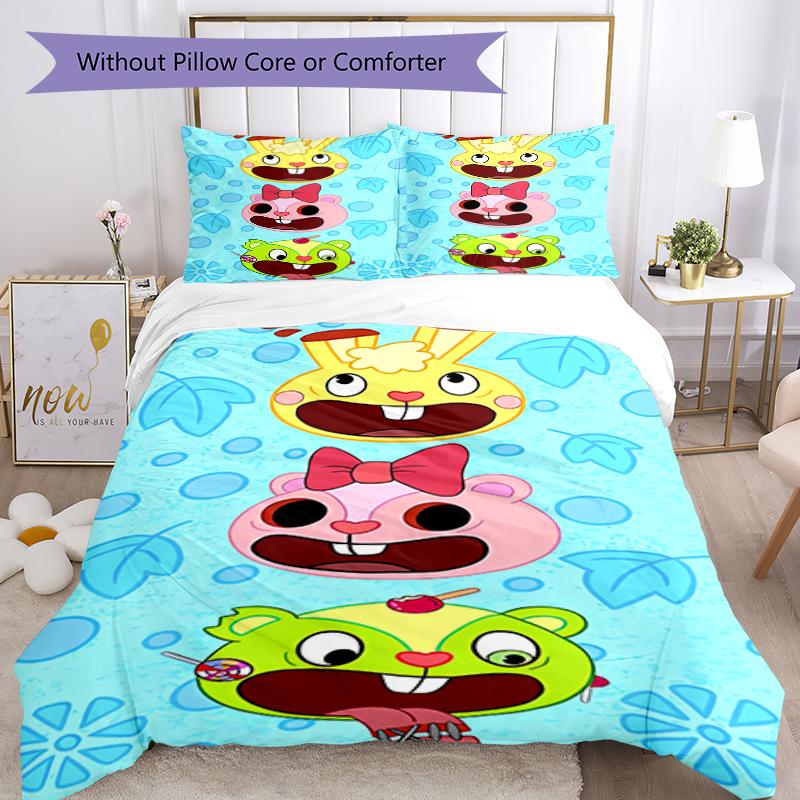 3pcs Happy Tree Friends5 pattern bedding set duvet cover set includes duvet cover &pillowcases, perfect all season bedroom decoration & gift