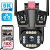 WiFi IP 5K 12MP HD 10X Zoom Три объектива PTZ Уличная широкоугольная камера безопасности с обнаружением движения Видеонаблюдение