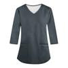 Fashionable V-neck Women's Short Sleeved Three-quarter Sleeved Work Clothes, Pocket Printed Loose Top