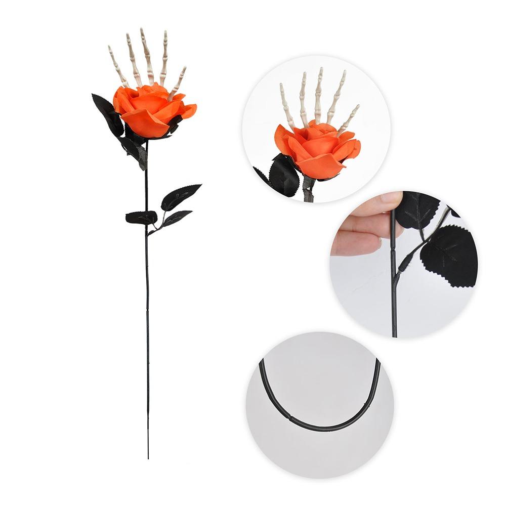 49cm Halloween Artificial Rose Gothic Realistic Skeleton Hand Rose Bouquet Handmade Simulation Fake Flower Halloween Party Props