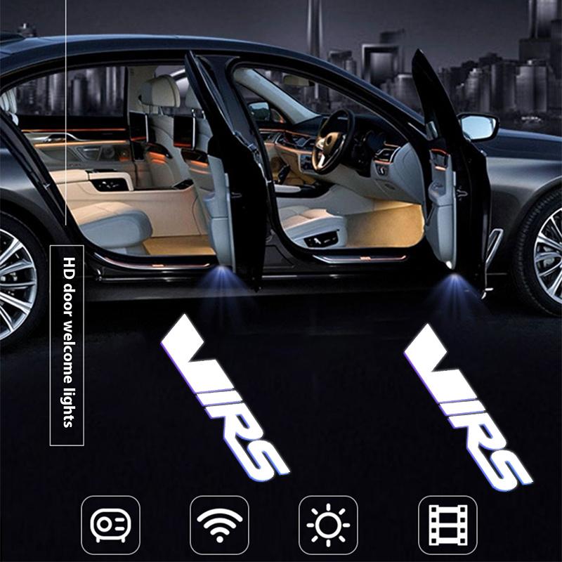 ZDVK6 2Pcs Wireless LED Car Door logo Projector Lamps Welcome Lights For Skoda VRS Octavia Fabia Kamiq Karoq Kodiaq Rapid Superb