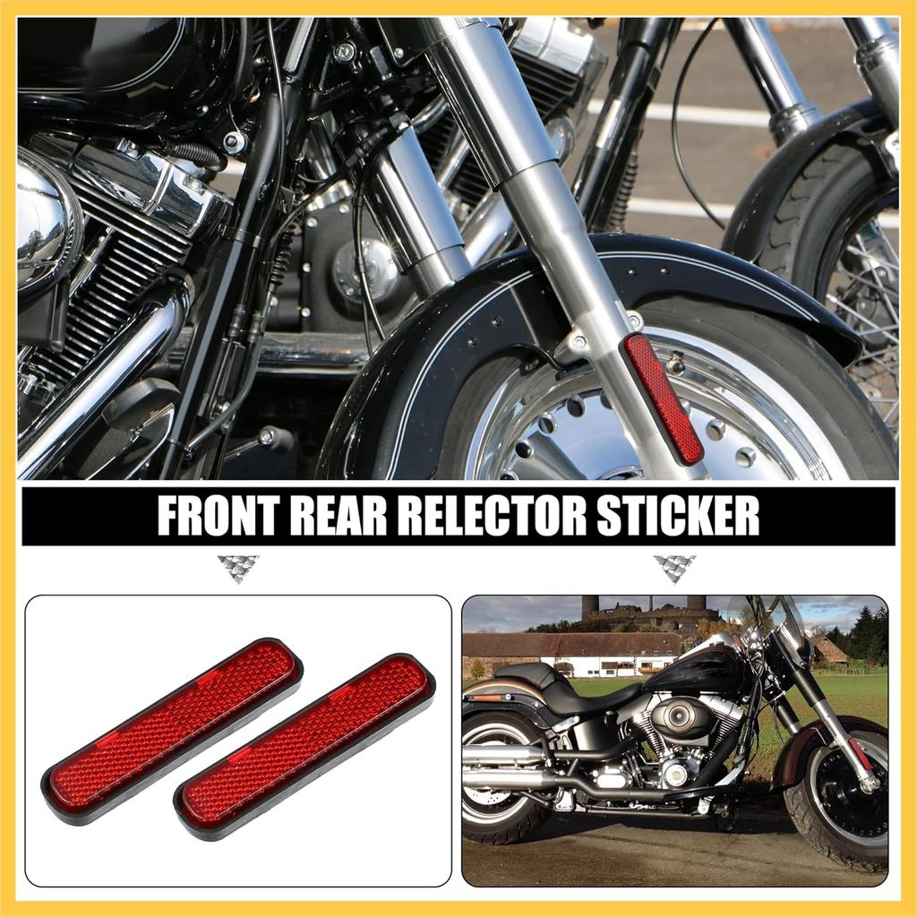Front Lower Fork Reflector Sticker Rear Saddlebag Reflective Cover Universal Oval Red 2 Pcs Auto Replacement Parts