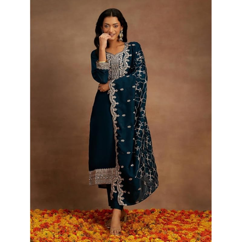 Libas Women's Silk Blend Kurta Sets (48168_Green