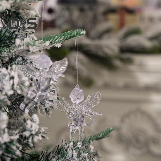 4 шт. подвесные украшения в виде ангела, прозрачный акриловый кулон в виде ангела, хрустальная фигурка летящего ангела для рождественских елок, стен, окон, дверей