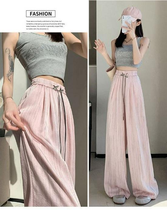 Брюки широкие из ледяного шелка, сатина с принтом тушью, летний тонкий стиль 2025, прохладный плиссированный драпированный дизайн в стиле Ямамото.