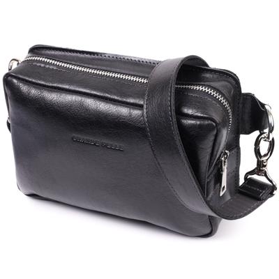 Сумка бананка прямоугольного формата из качественной натуральной кожи GRANDE PELLE Bag 22576 Черный