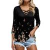 Женская модная свободная футболка с перекрестным V-образным вырезом и семью рукавами, повседневный топ с винтажным цветочным принтом