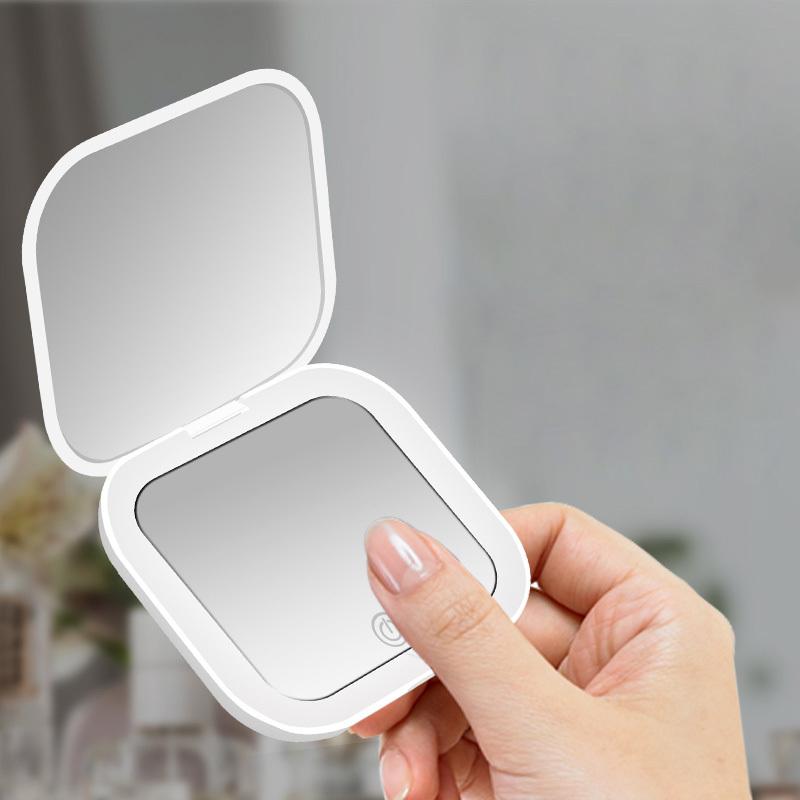 LED Makeup Mirror Portable Folding Handheld Vanity Mirror with Lights Compact Travel Mirror