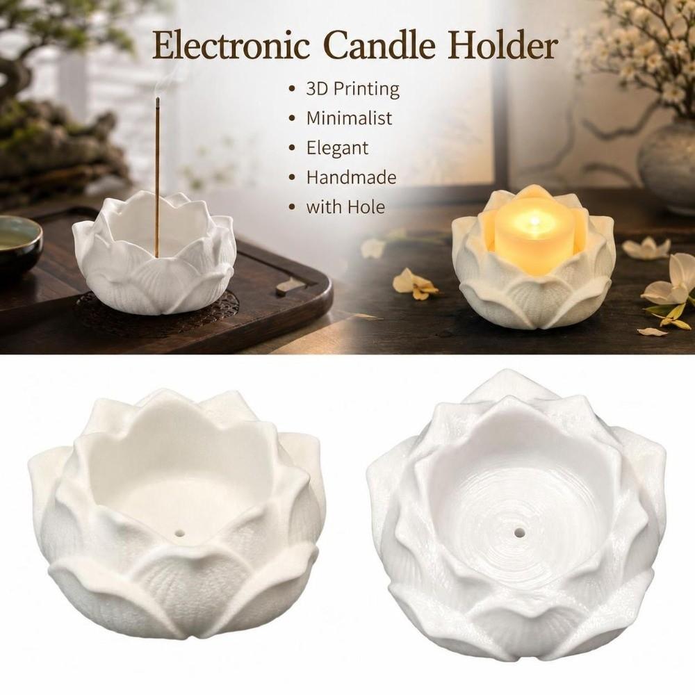3D Printing Lotus Incense Burner Minimalist Incense Stick Holder Electronic Candle Holder Tea Room