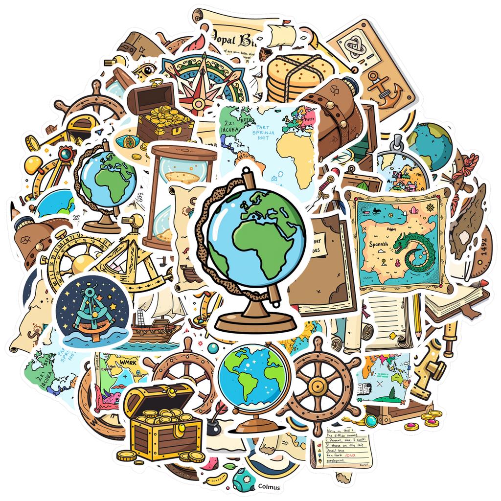 35pcs-100pcs Cartoon Adventure Stickers Vintage Pirate Stickers Compass Stickers For Laptop Luggage Scrapbook