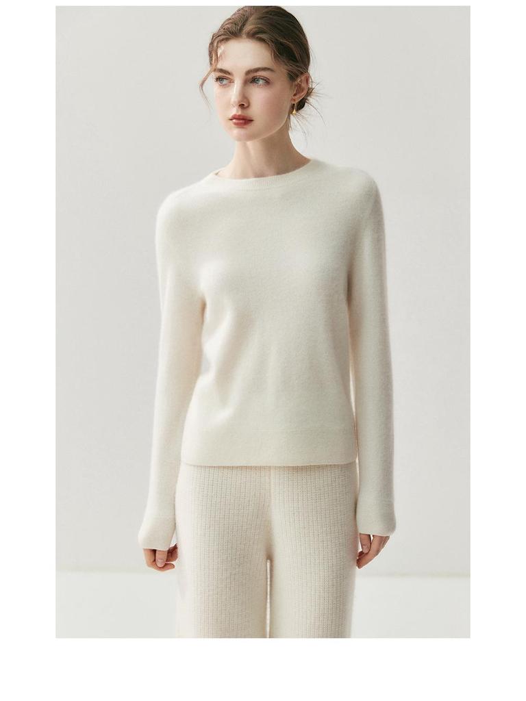 Женский кашемировый свитер с круглым вырезом - Коллекция Осень/Зима 2025, Теплый вязаный базовый слой однотонного цвета