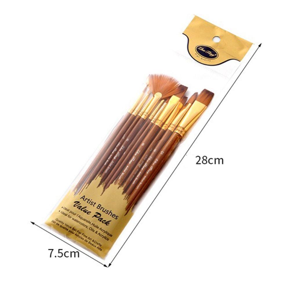 10Pcs/Set Nylon Bristles Watercolor Gouache Painting Pen Round Flat Angle Drawing Art Brush  Gouache
