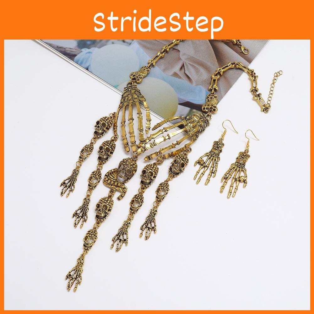 Fashion Bone Hand Women Necklace And Earring Set With Skeleton Design Fringe