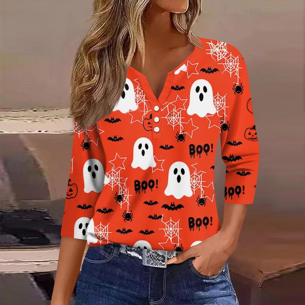 Women's T Shirt Tee Print Button 3/4 SleeveDaily Weekend Fashion Basic V- Neck Regular Top