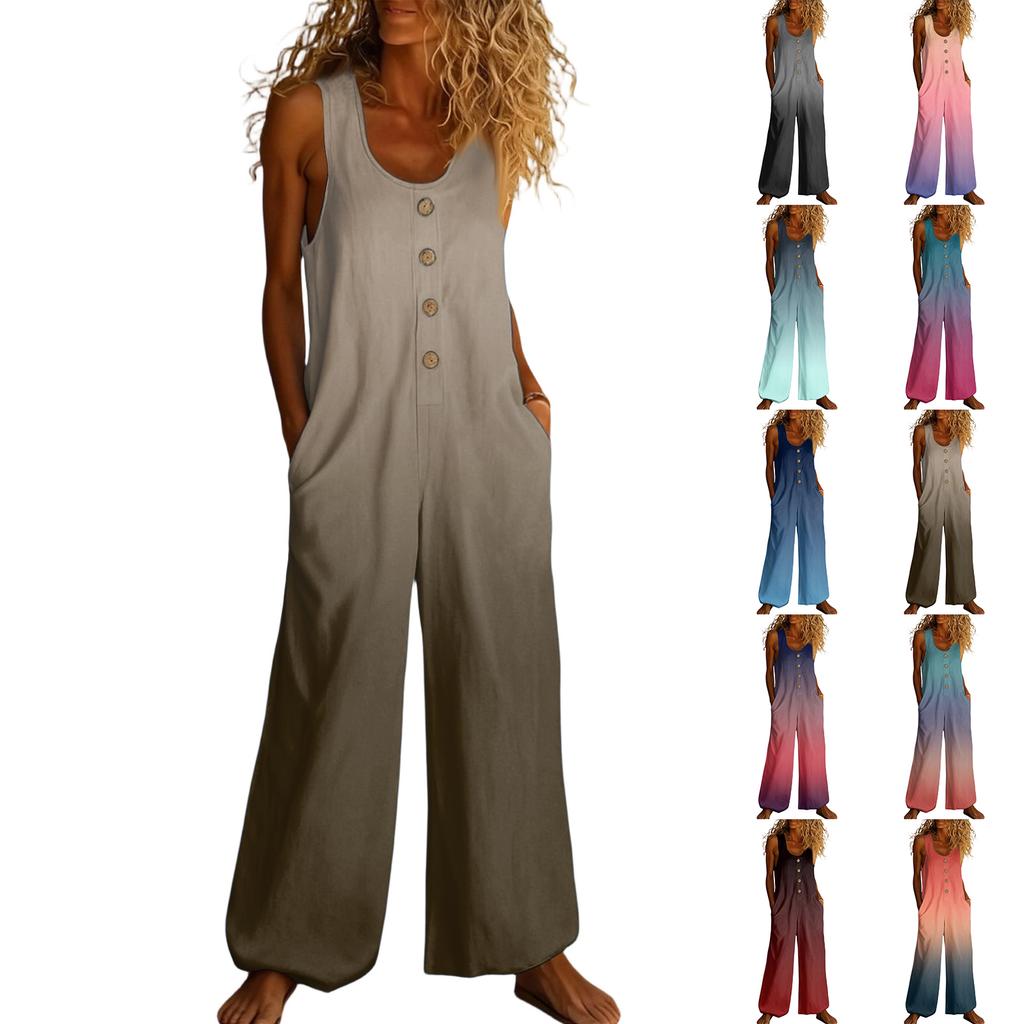 Повседневный свободный комбинезон без рукавов с карманами и регулируемыми бретелями для женщин (Большая длина).