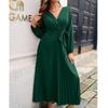 Модное осеннее и зимнее шикарное платье с v-образным вырезом и большим складком, сексуальные вечерние платья, длинные платья с длинными рукавами, халат 28617