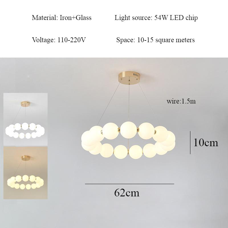 Подвесной светильник для гостиной в скандинавском стиле, простой светодиодный светильник для спальни, круговой светильник для столовой с жемчужным ожерельем