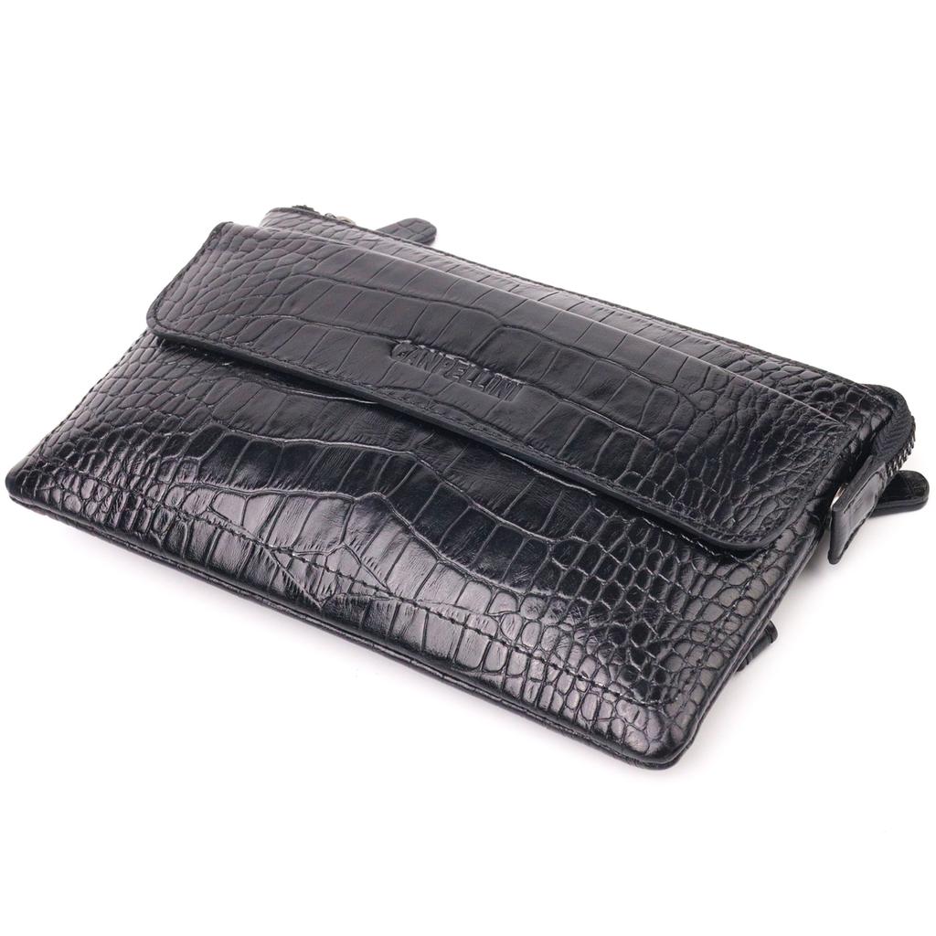 Practical Clutch for Men Made of Genuine Textured Leather CANPELLINI 21549 Black