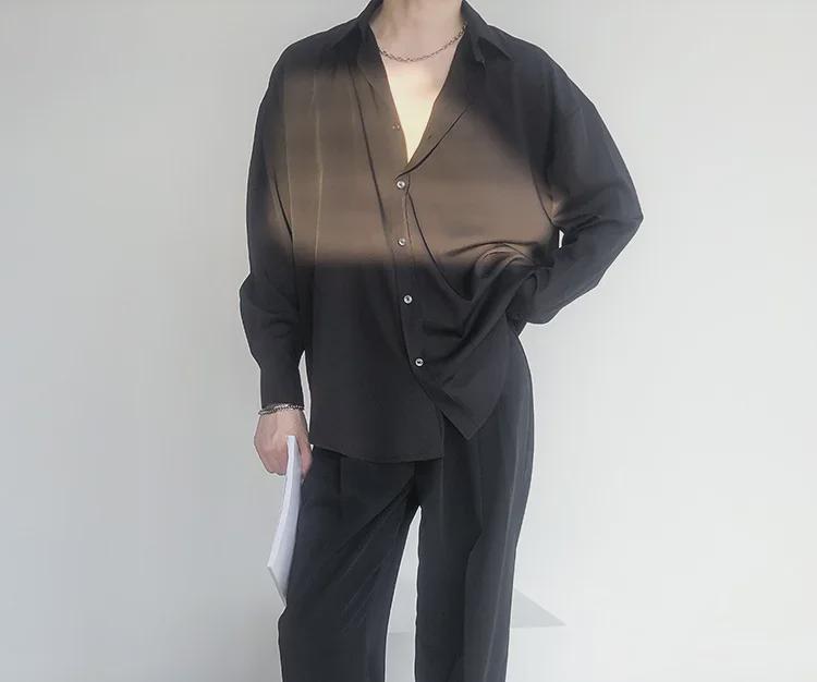 Рубашка с длинным рукавом из зеленого и белого ледяного шелка в стиле ретро — унисекс, корейский стиль, свободный крой