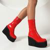 Легкая подошва из пеноматериала, платформа, танкетка, туфли на высоком каблуке для девочек, блестящая лакированная искусственная кожа, красные, белые эластичные ботильоны, готические женские черные сапоги