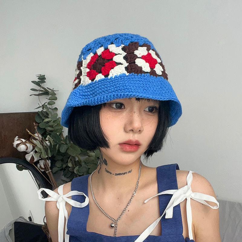 Handmade Crochet Flower Bucket Hat for Girls Korean Hot Travel Beach Panama Caps Design Knitted Hat Winter Beanie Wool Warm Cap