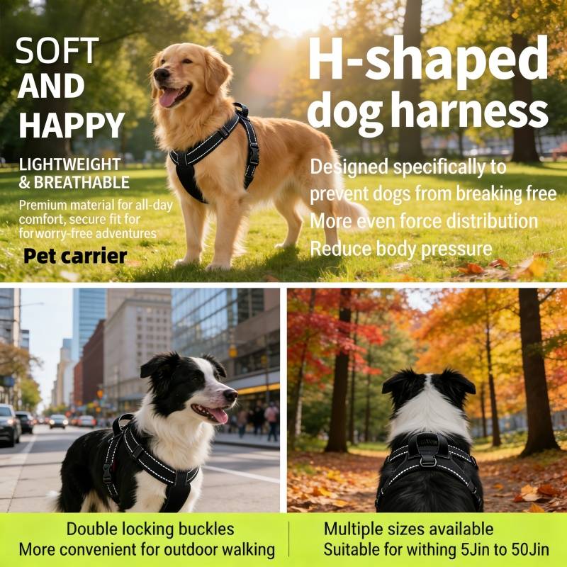 H Type Reflective No Pull Dog Harness with Poop Bag, Adjustable Padded Pet Vest with Secure Dual Buckles for Small Medium Dogs