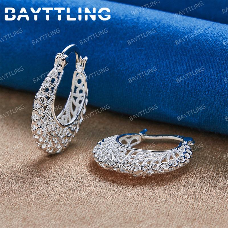 Luxurious 925 Sterling Silver Exquisite Openwork Round Earrings for Women Fashionable Wedding Jewelry Accessories