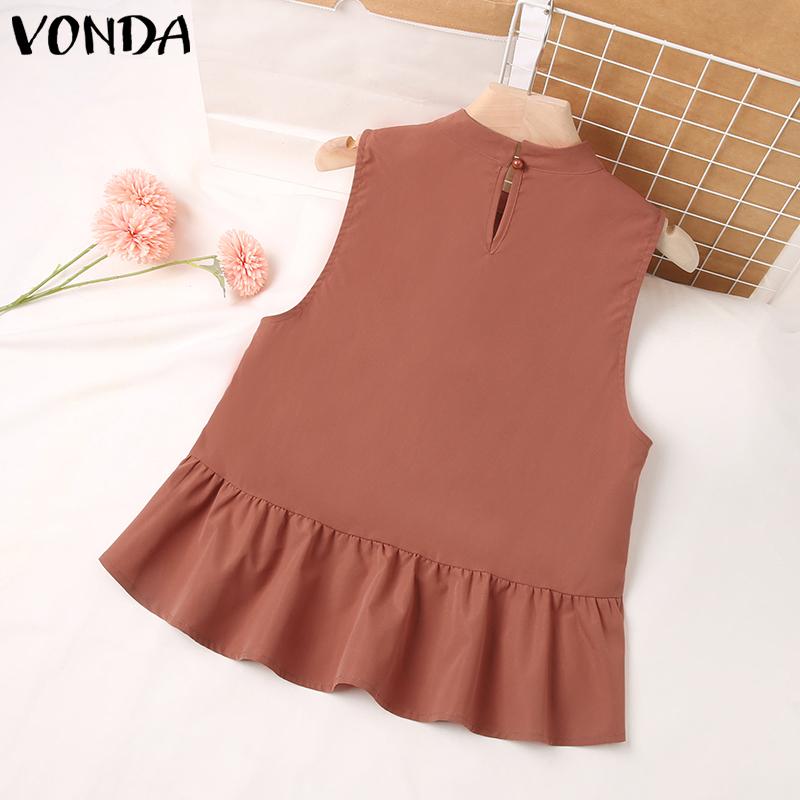 VONDA Summer Sleeveless Splicing Ruffled Tops