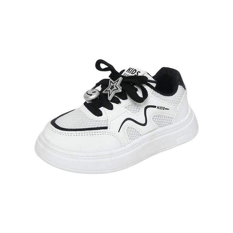 Kids Breathable Mesh Sneakers Unisex Casual Shoes In White Black Red