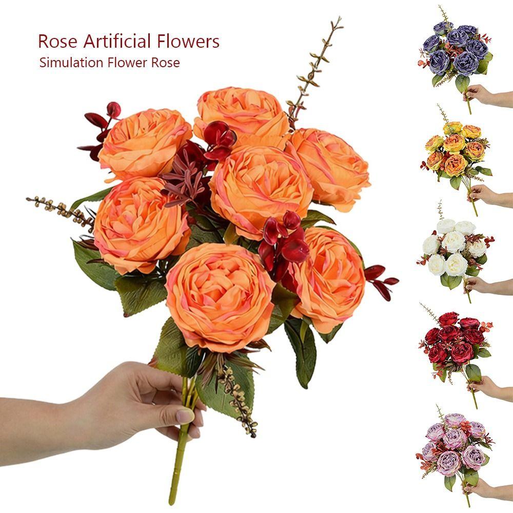 Silk Petals Rose Artificial Flowers 7 Heads Decorative Flower Creative Simulation Flower Rose  Gift