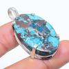 Tibetan Turquoise Gemstone Handmade 925 Sterling Silver Pendant 1.77" c7M29
